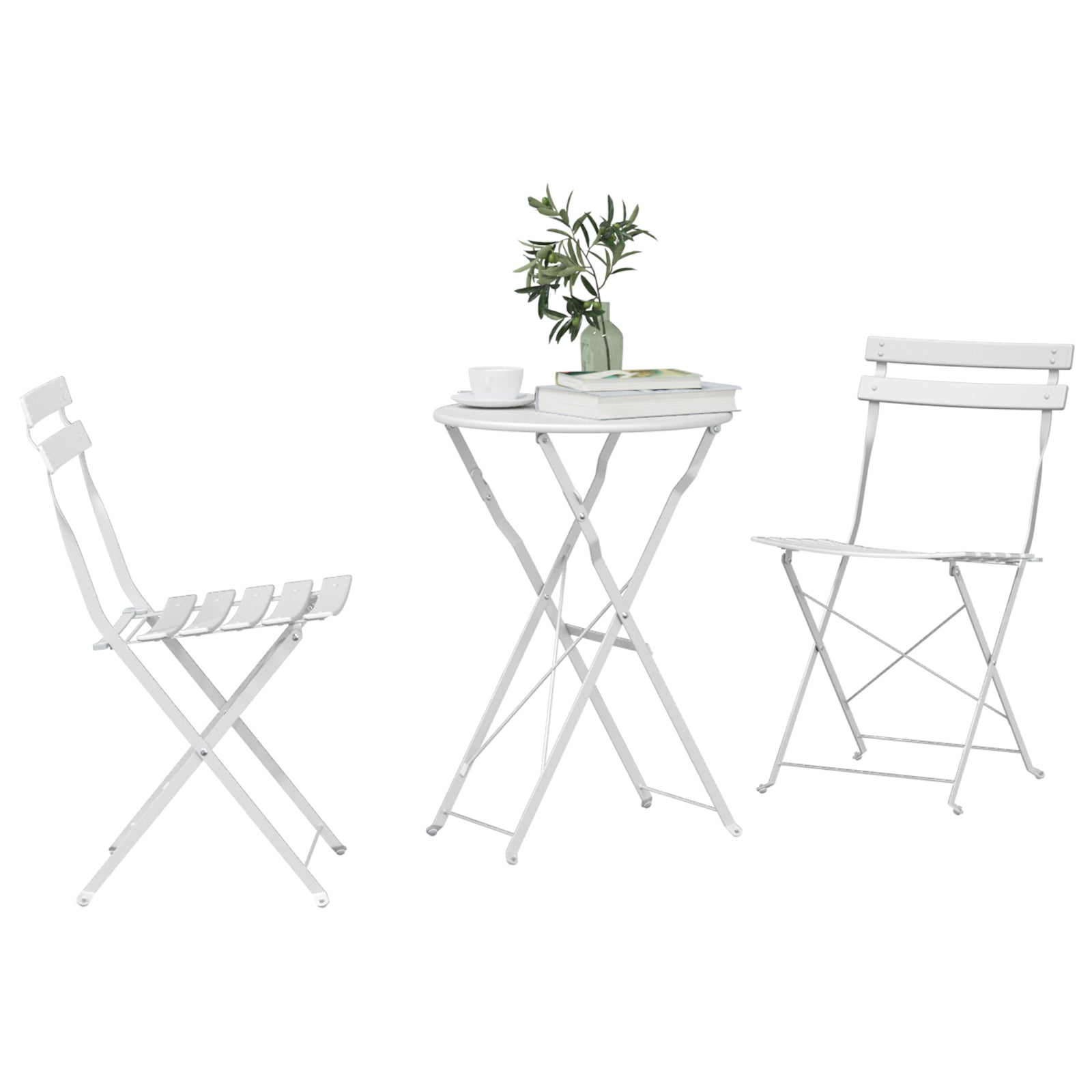 Sammenleggbart Bistrosett 3 pcs Hvit Stål