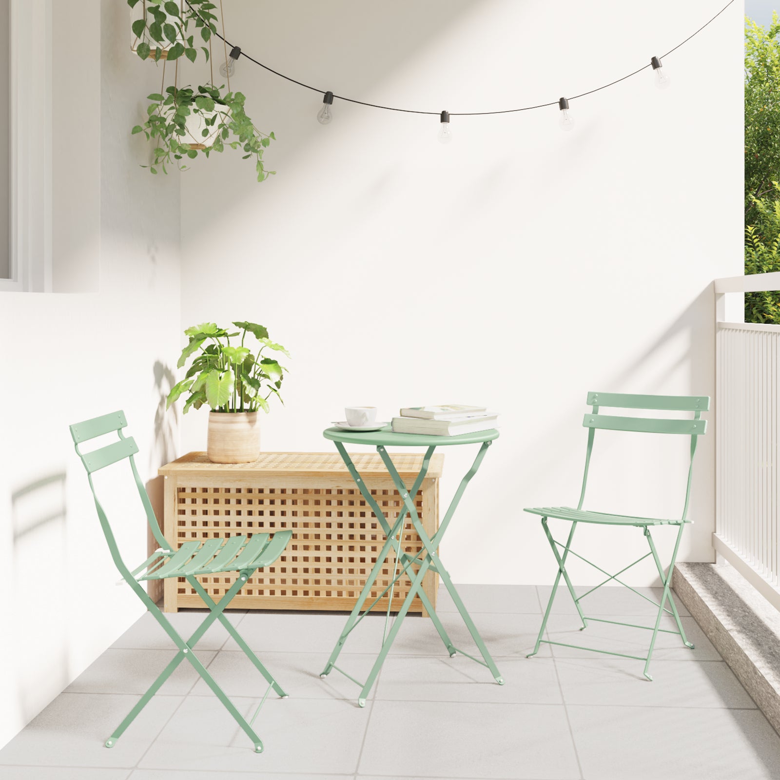 Sammenleggbart Bistrosett 3 pcs Lys Mynte Stål