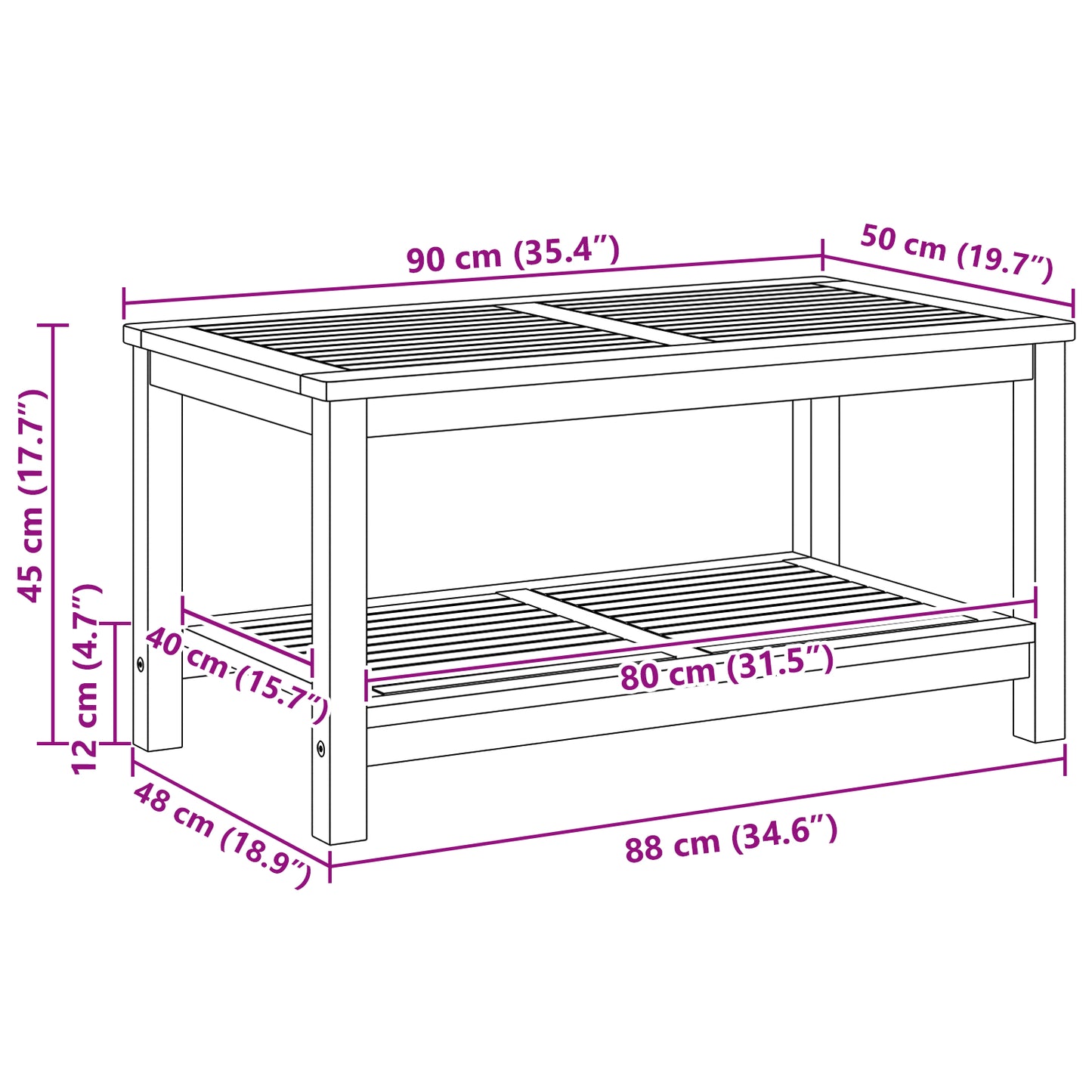 Sidetabell Olje naturlig 90 x 50 x 45 cm Solid akasietre