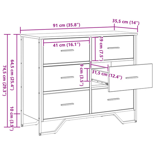 Kommode med skuff 2 pcs Artisan Eik 91 x 35,5 x 74,5 cm