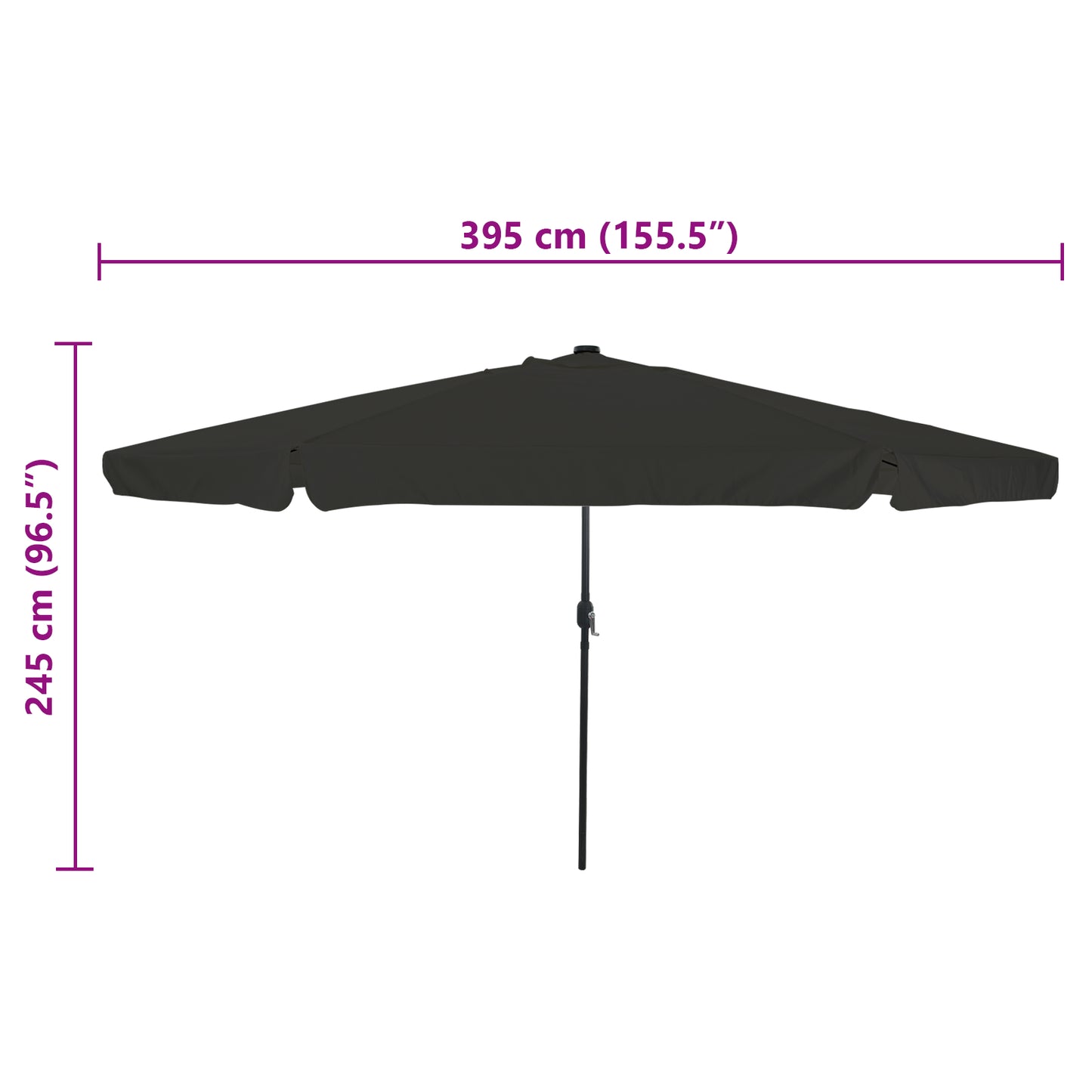 Hageparasol Svart 395 x 395 x 245 cm Polyester