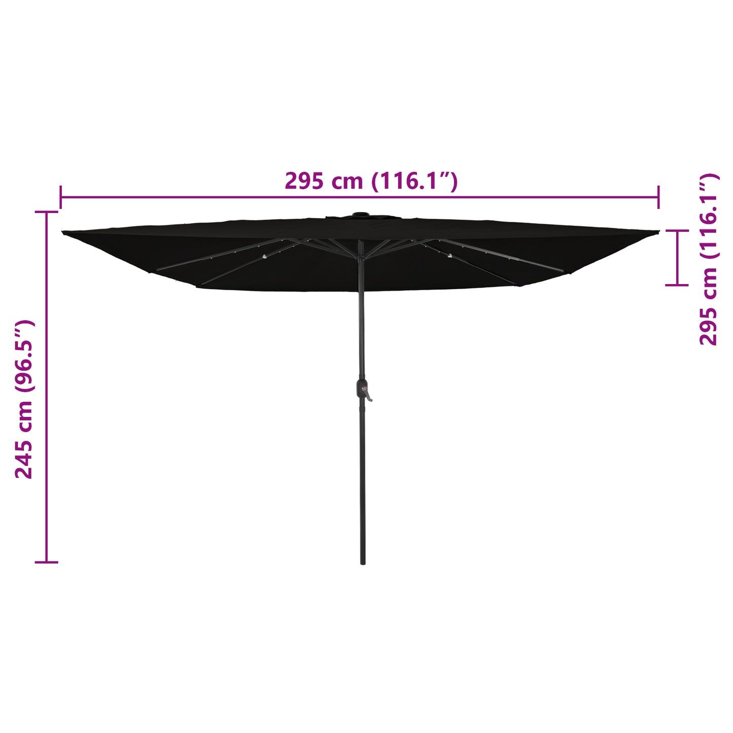 Hageparasol Svart 295 x 295 x 245 cm Polyester og stål