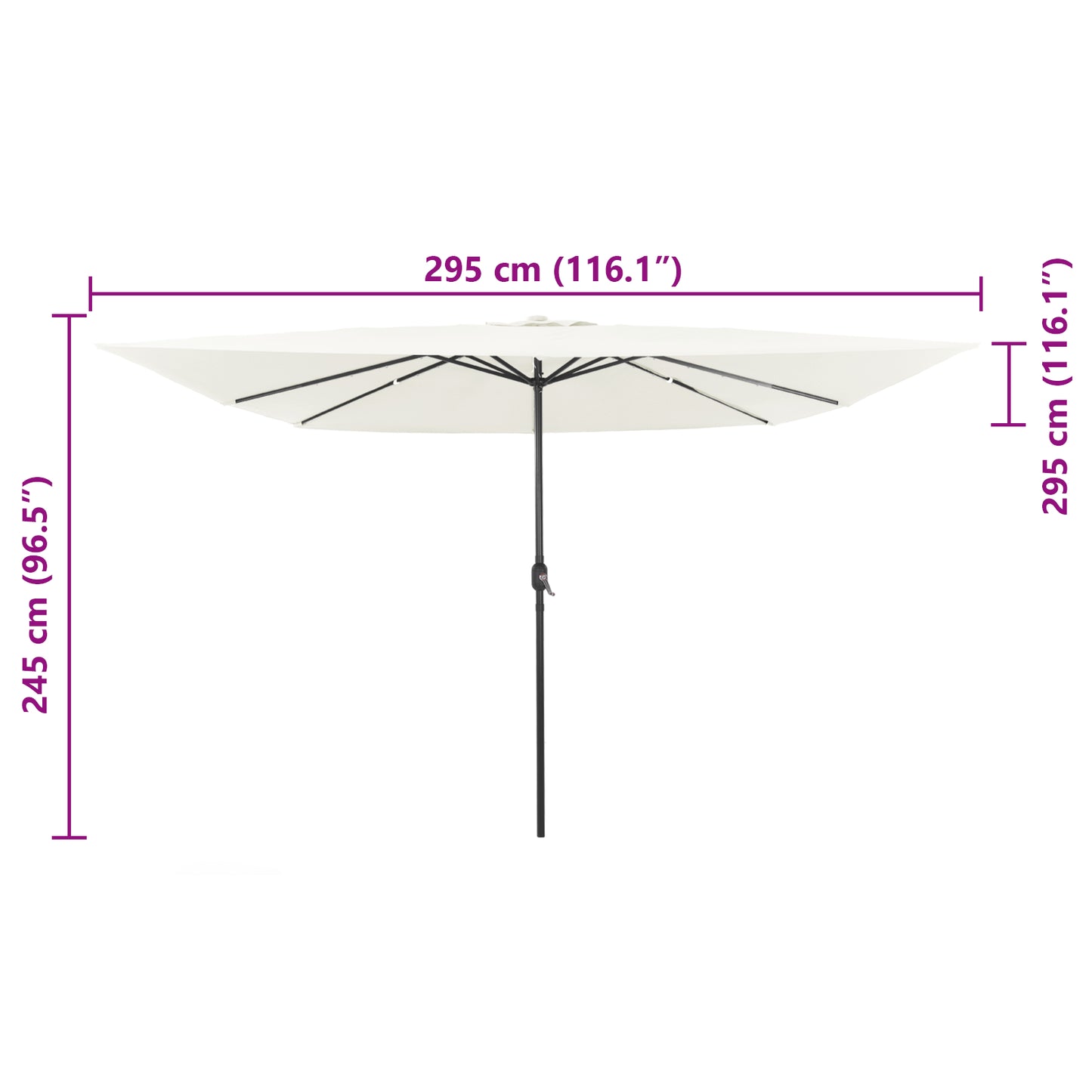 Hageparasol sand 295 x 295 x 245 cm Polyester og stål