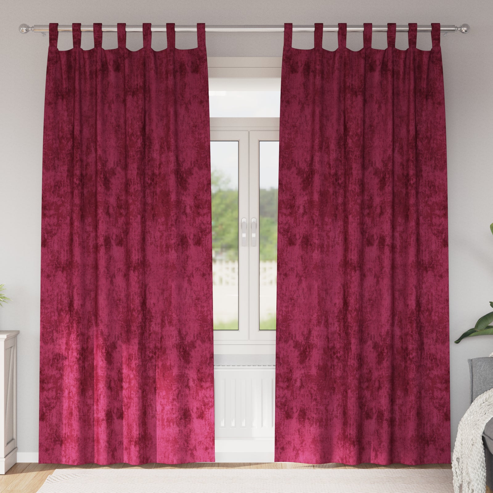 Fløyel Gardiner med gardiner 2 pcs Vinrød 225 x 140 cm Fløyel