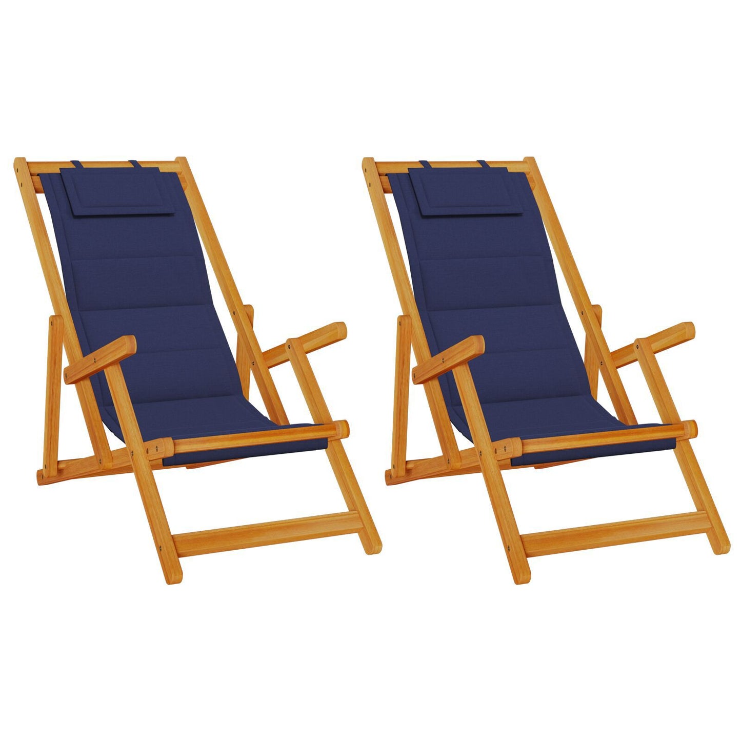 Strandstol med pute 2 pcs Brun Solid akasietre