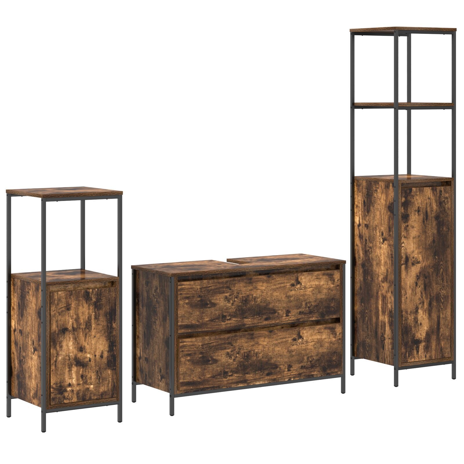 Baderomsinnredningssett 3 pcs Røkt eik 90 x 34.5 x 60 cm