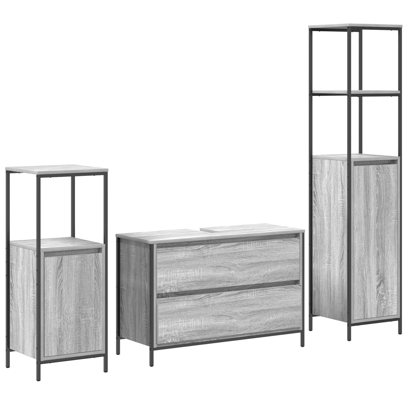 Baderomsinnredningssett 3 pcs Grå sonoma 90 x 34.5 x 60 cm