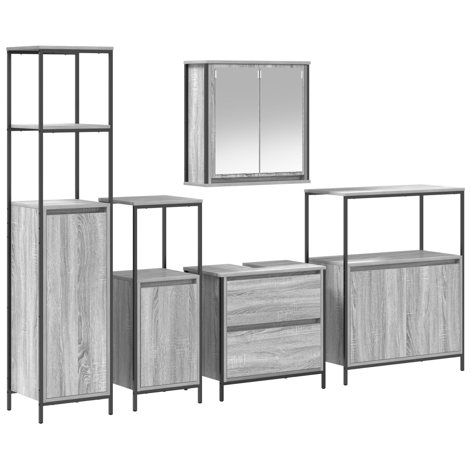 Baderomsinnredningssett med hylle 5 pcs Grå 76,5 x 35 x 95 cm