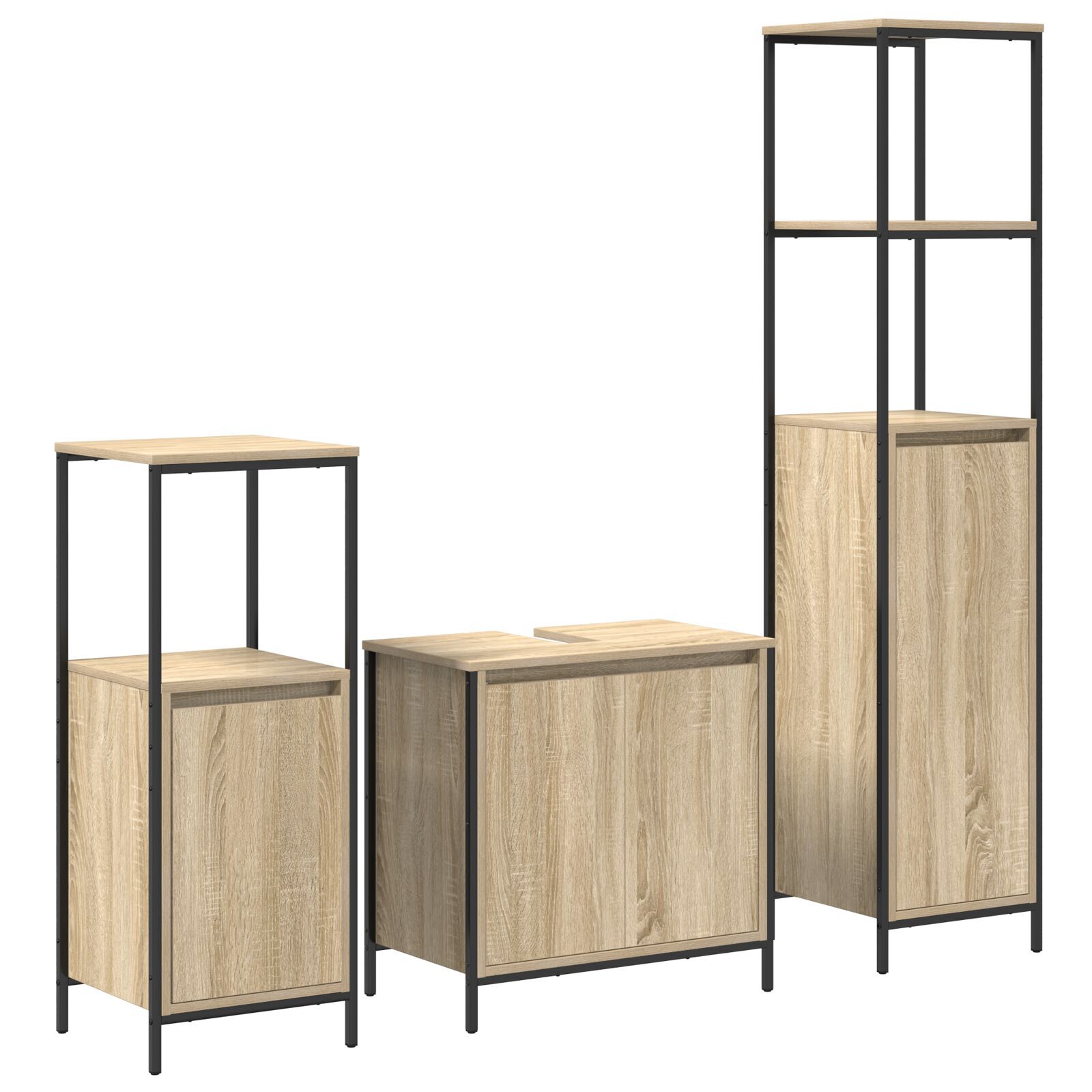 Baderomsinnredningssett med hylle 3 pcs Sonoma eik og svart