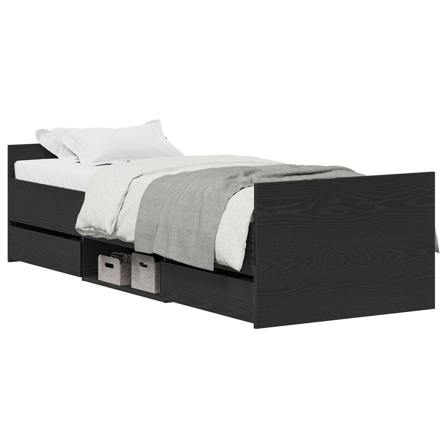 Sengestamme med skuff Svart Eik 193 x 78 x 50 cm Konstruert tre