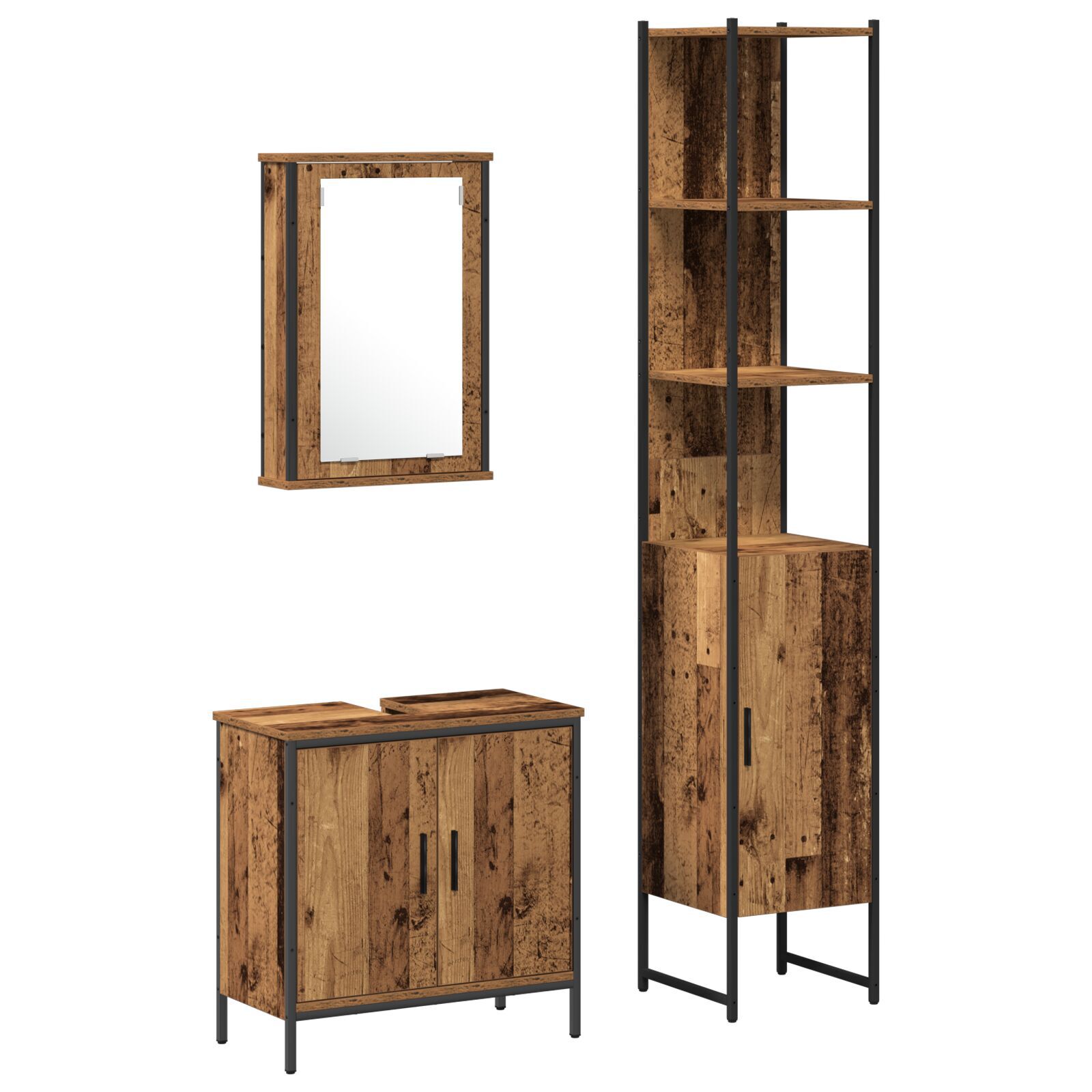 Baderomsinnredningssett med hylle 3 pcs Brun 33 x 33 x 185.5 cm