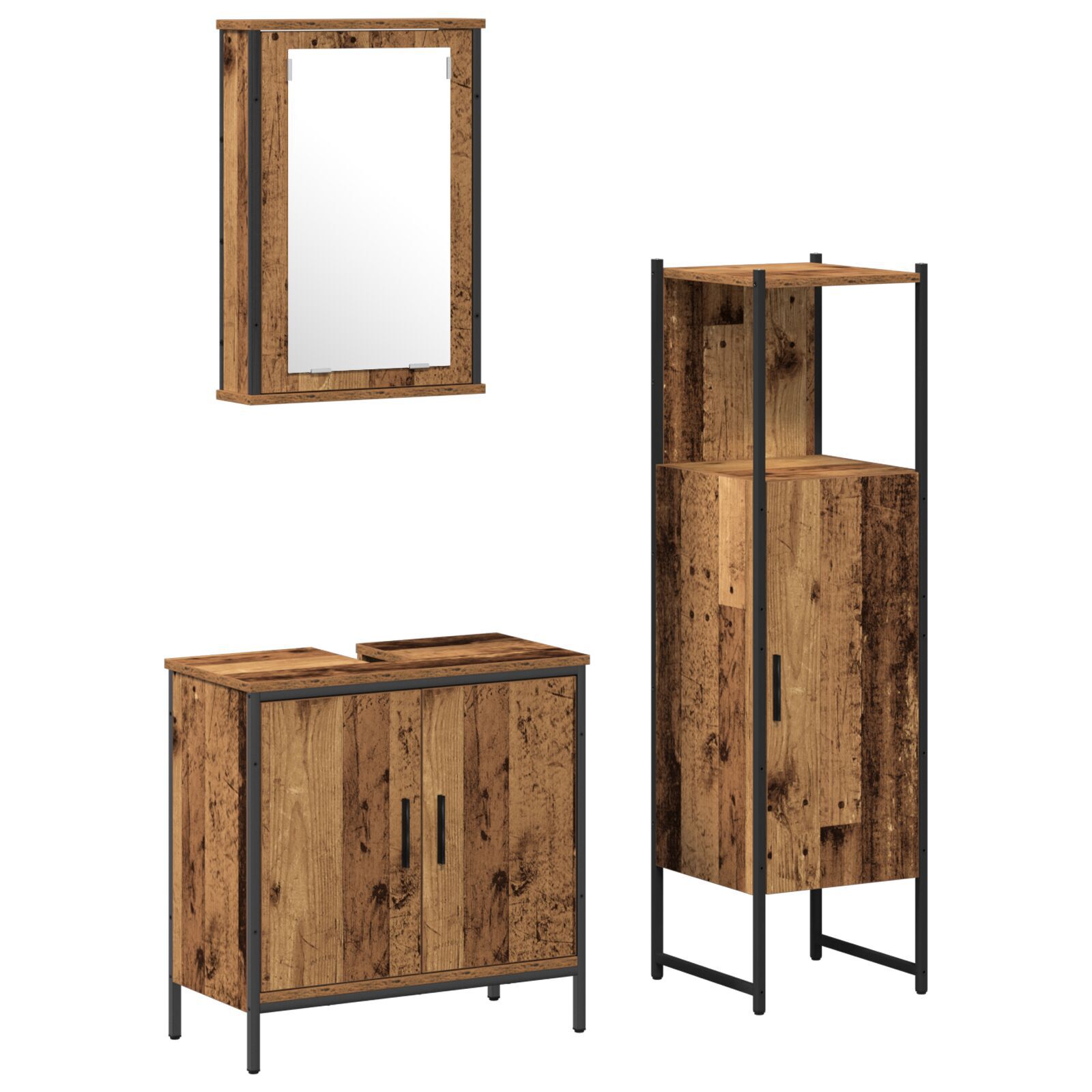Baderomsinnredningssett med dør 3 pcs Brun 33 x 33 x 120.5 cm