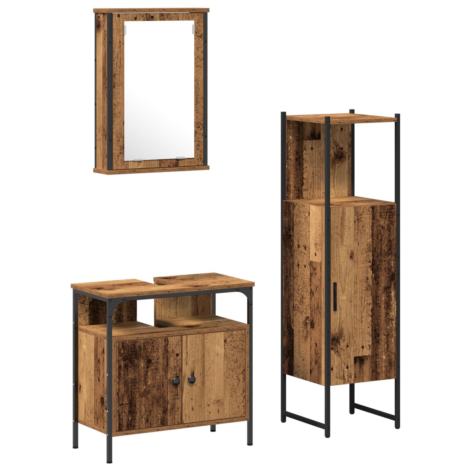 Baderomsinnredningssett med dør 3 pcs Brun 33 x 33 x 120.5 cm
