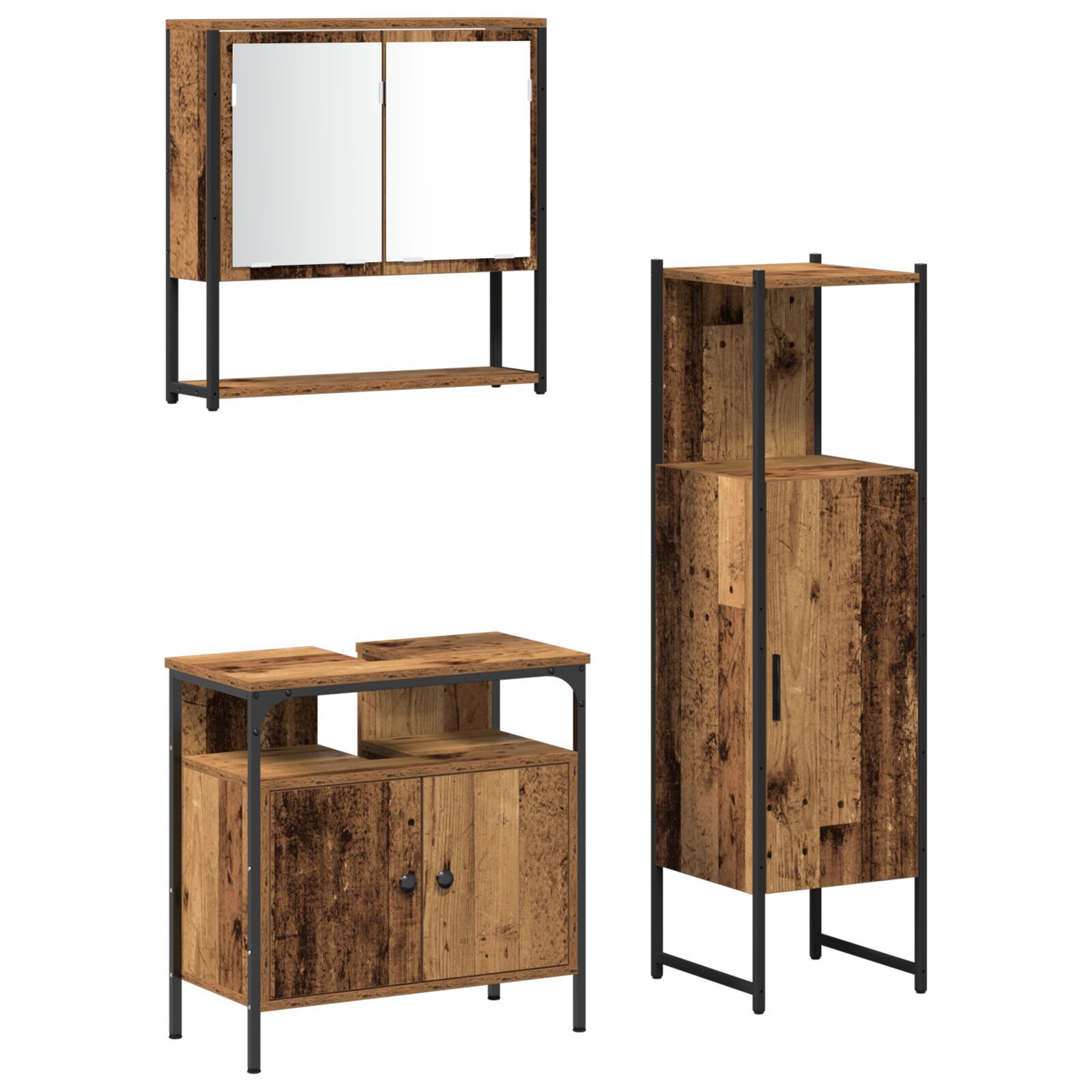 Baderomsinnredningssett med dør 3 pcs Brun 33 x 33 x 120.5 cm