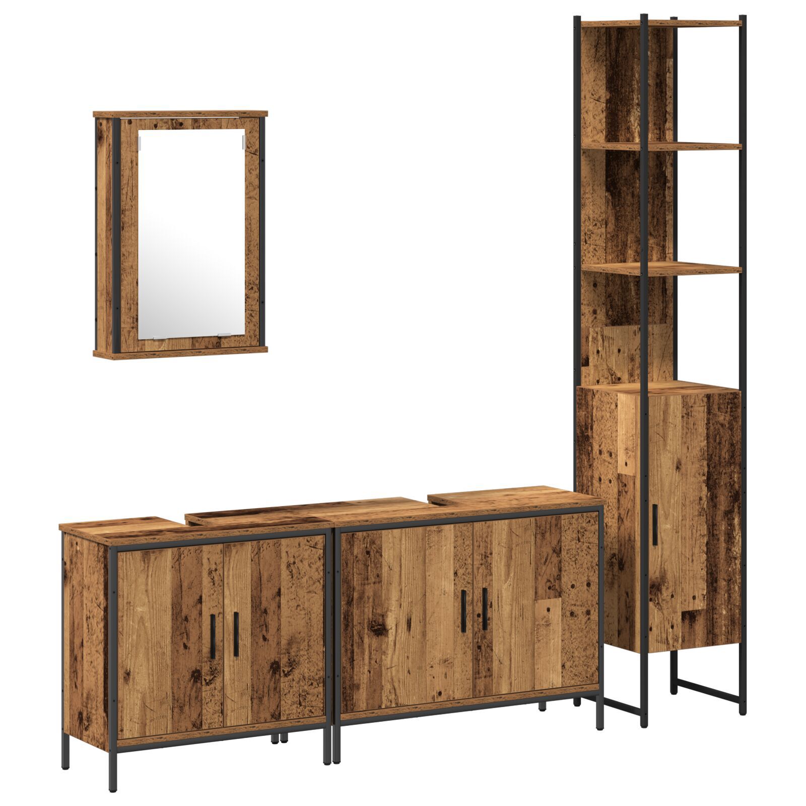 Baderomsinnredningssett med hylle 4 pcs Brun 33 x 33 x 185.5 cm