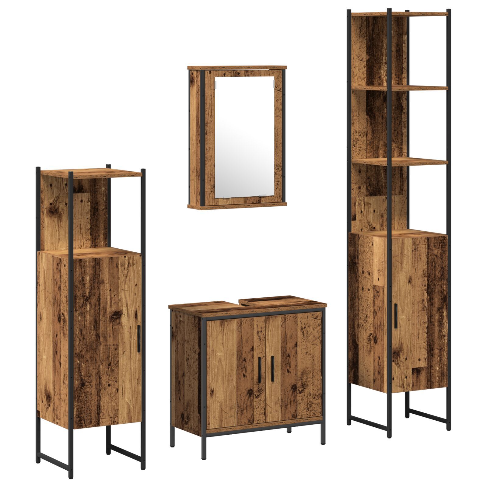 Baderomsinnredningssett med hylle 4 pcs Brun 33 x 33 x 185.5 cm