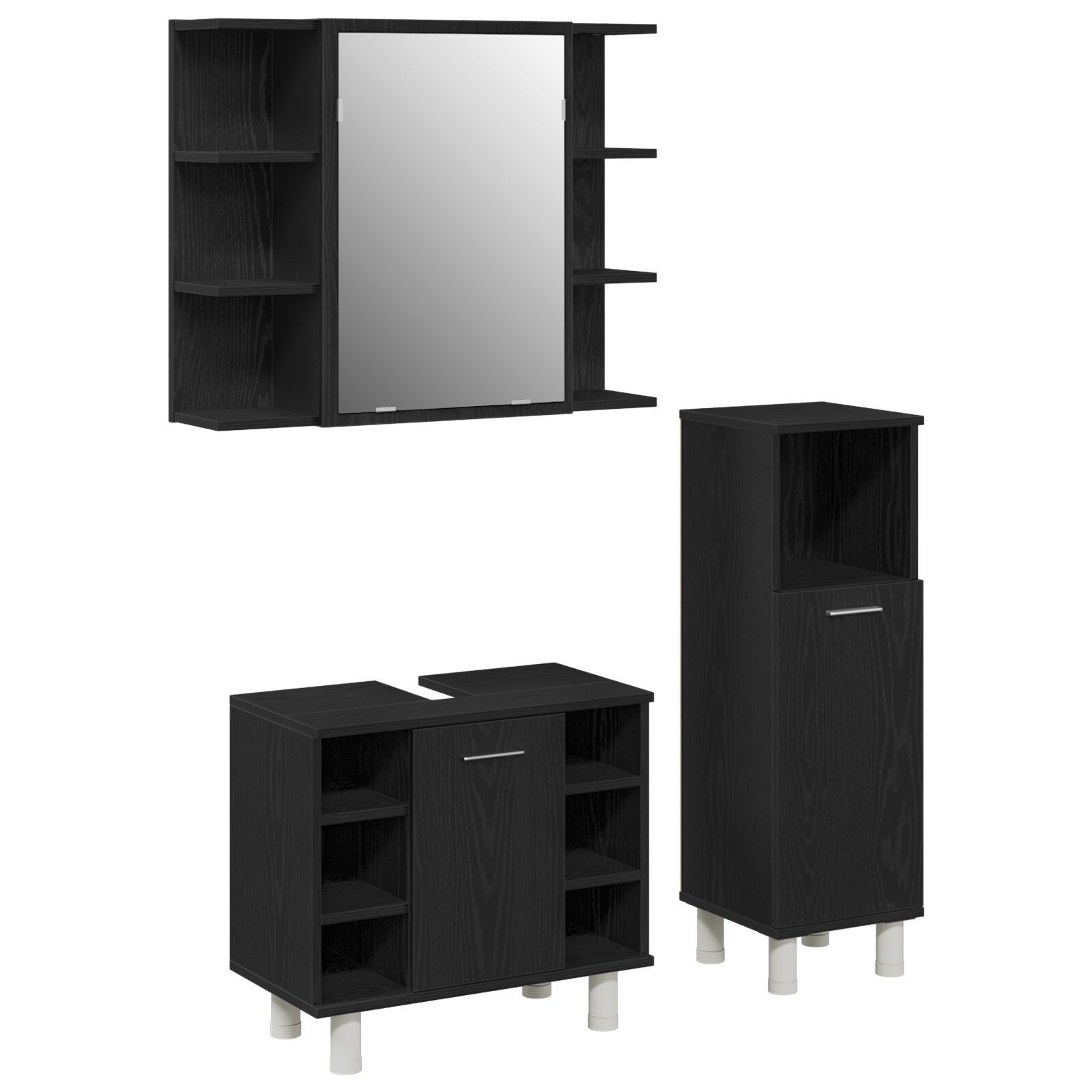 Baderomsinnredningssett med hylle 3 pcs Svart 30 x 30 x 99.5 cm