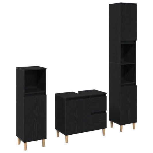 Baderomsinnredningssett 3 pcs Svart Eik Ingeniørtre og metall