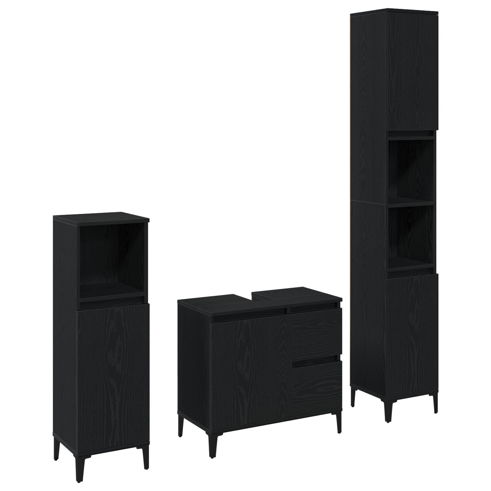 Baderomsinnredningssett med skuff 3 pcs Svart 30 x 30 x 180 cm