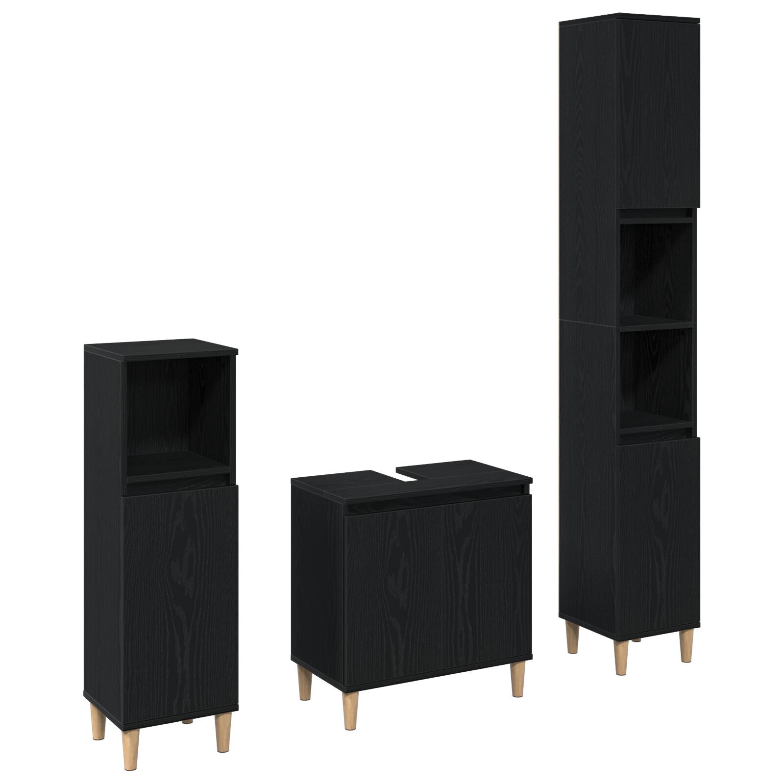 Baderomsinnredningssett med dør 3 pcs Svart 30 x 30 x 180 cm