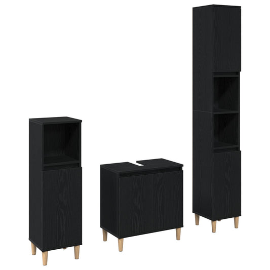 Baderomsinnredningssett 3 pcs Svart Eik Ingeniørtre og metall