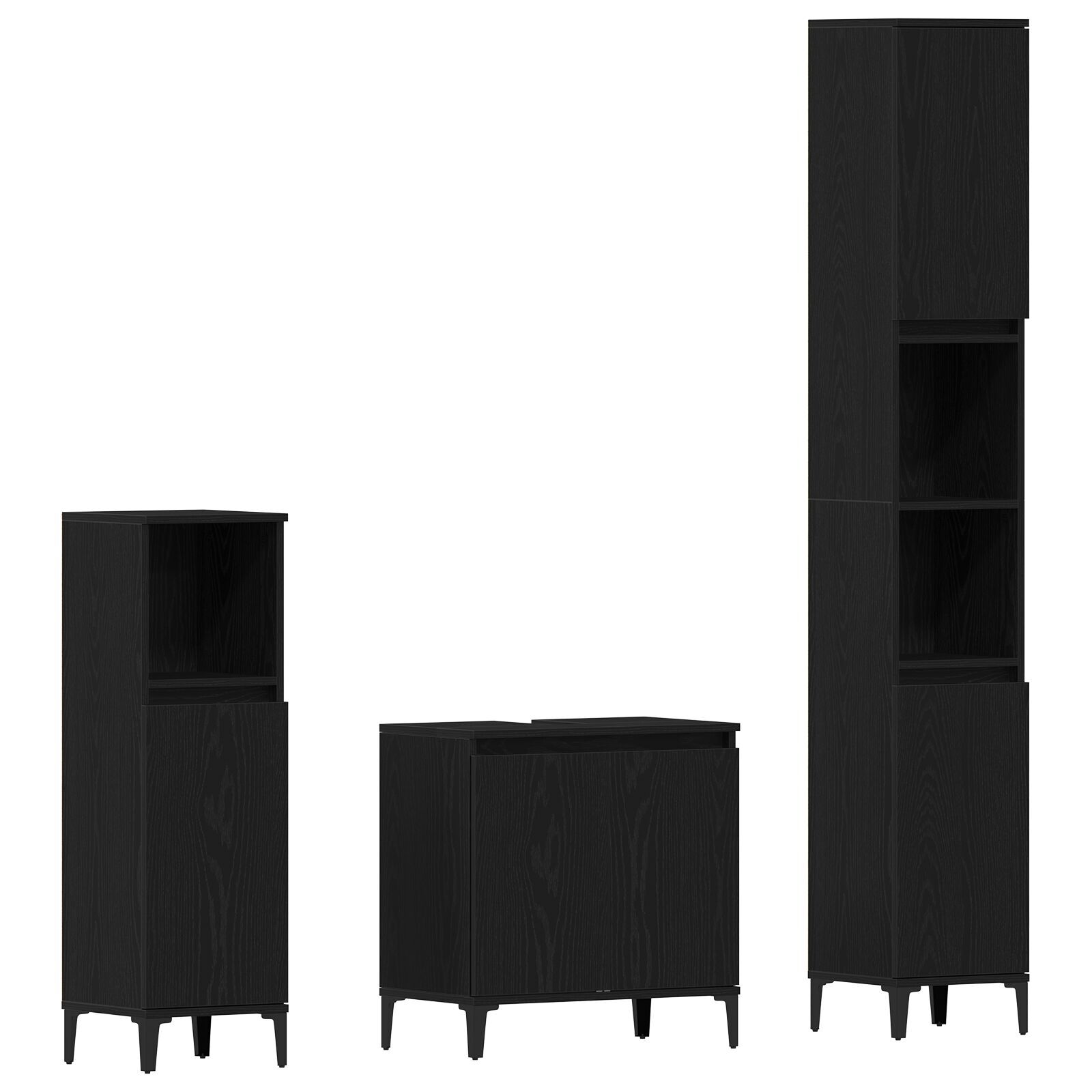 Baderomsinnredningssett med dør 3 pcs Svart 30 x 30 x 180 cm
