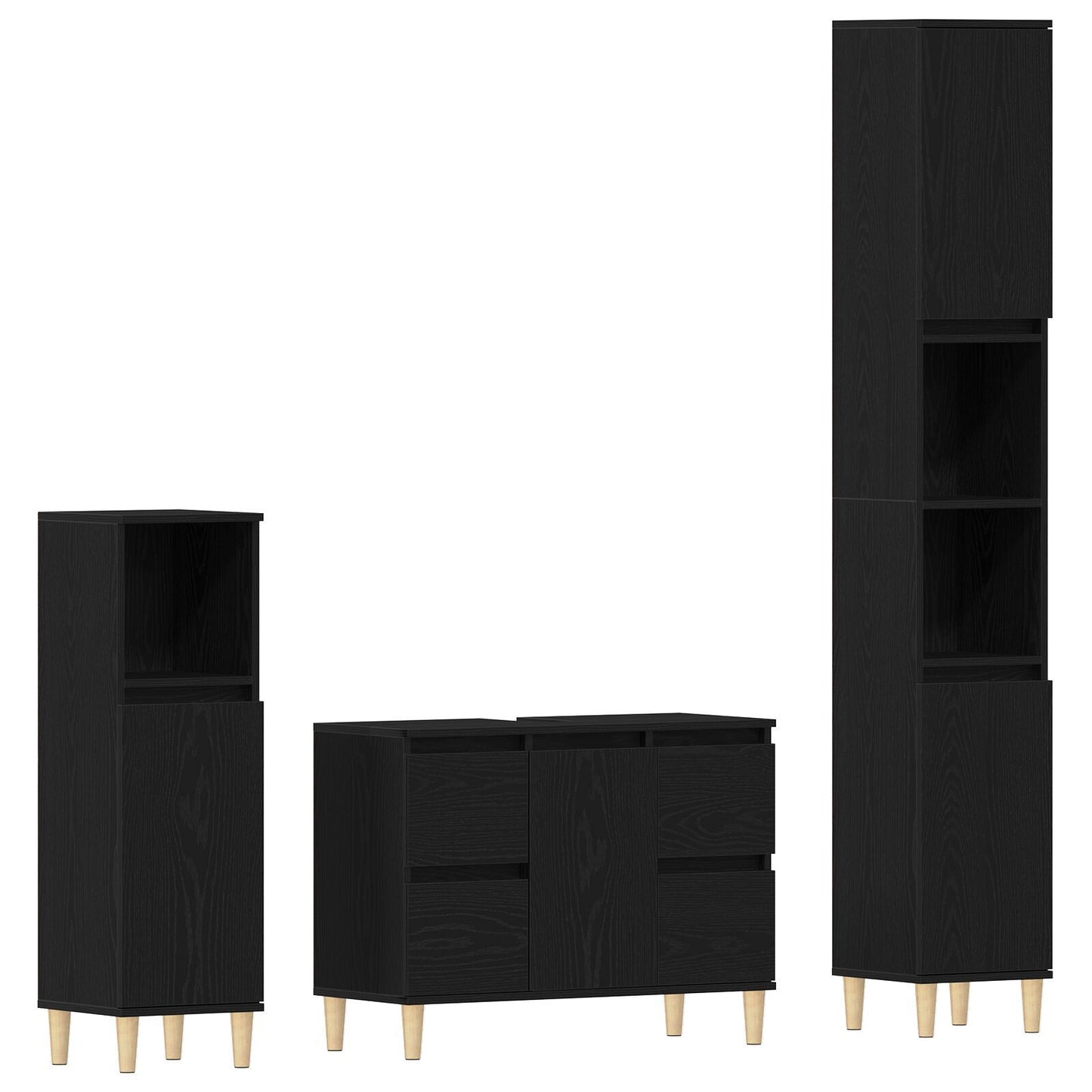Baderomsinnredningssett 3 pcs Svart Eik Ingeniørtre og metall