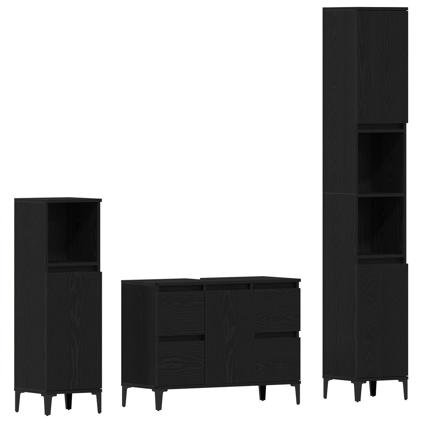 Baderomsinnredningssett 3 pcs Svart Eik Ingeniørtre og metall