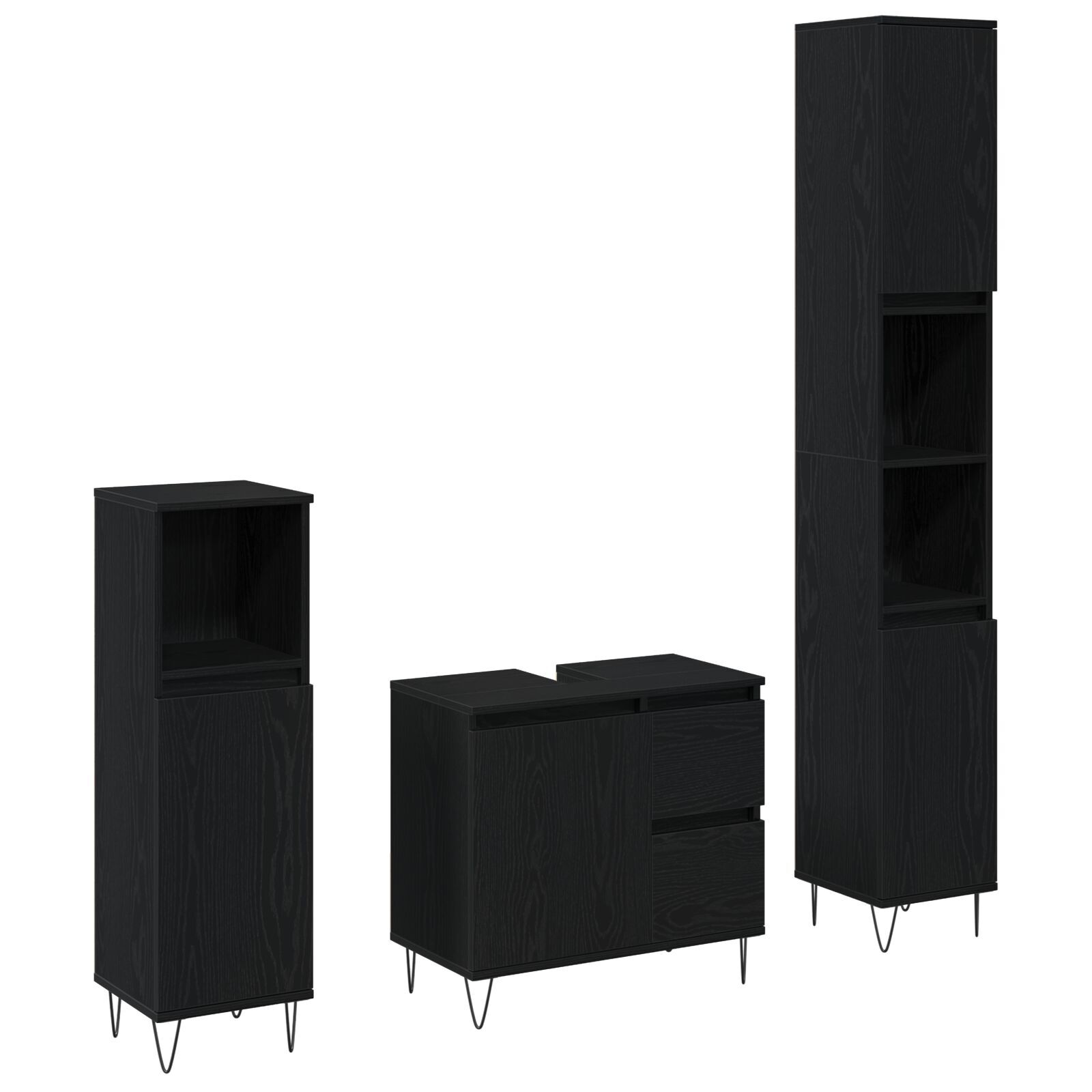 Bademøbelsett 3 pcs Svart Eik 30 x 30 x 190 cm Konstruert tre