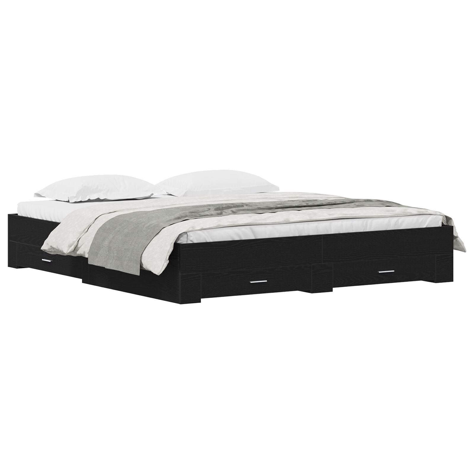 Sengestamme med skuff Svart Eik 180 x 200 cm Konstruert tre