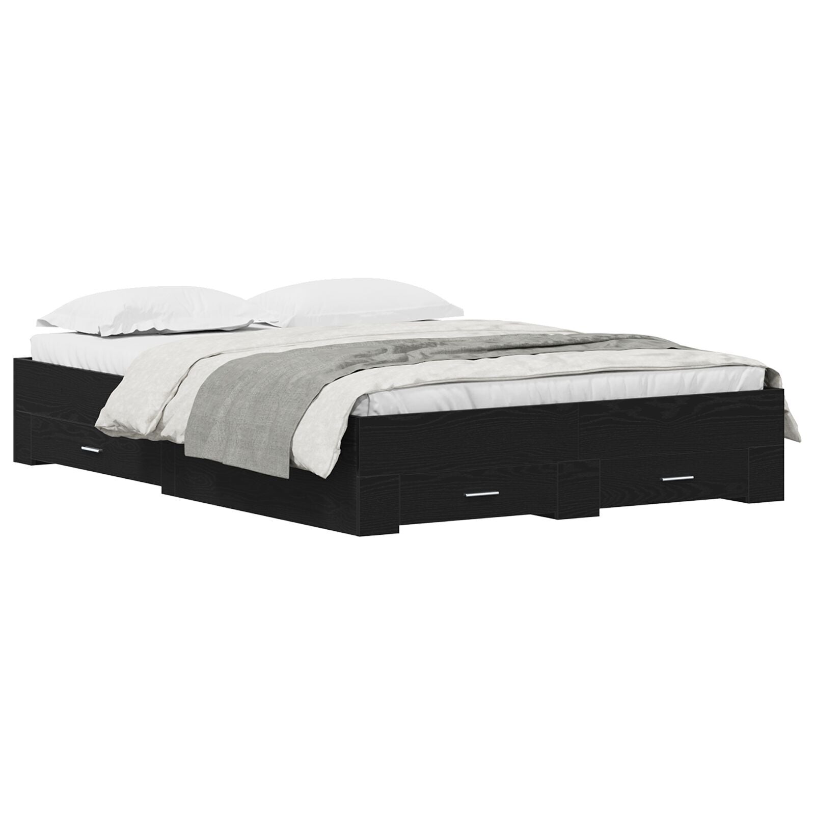 Sengestamme med skuff Svart Eik 135 x 190 cm Konstruert tre