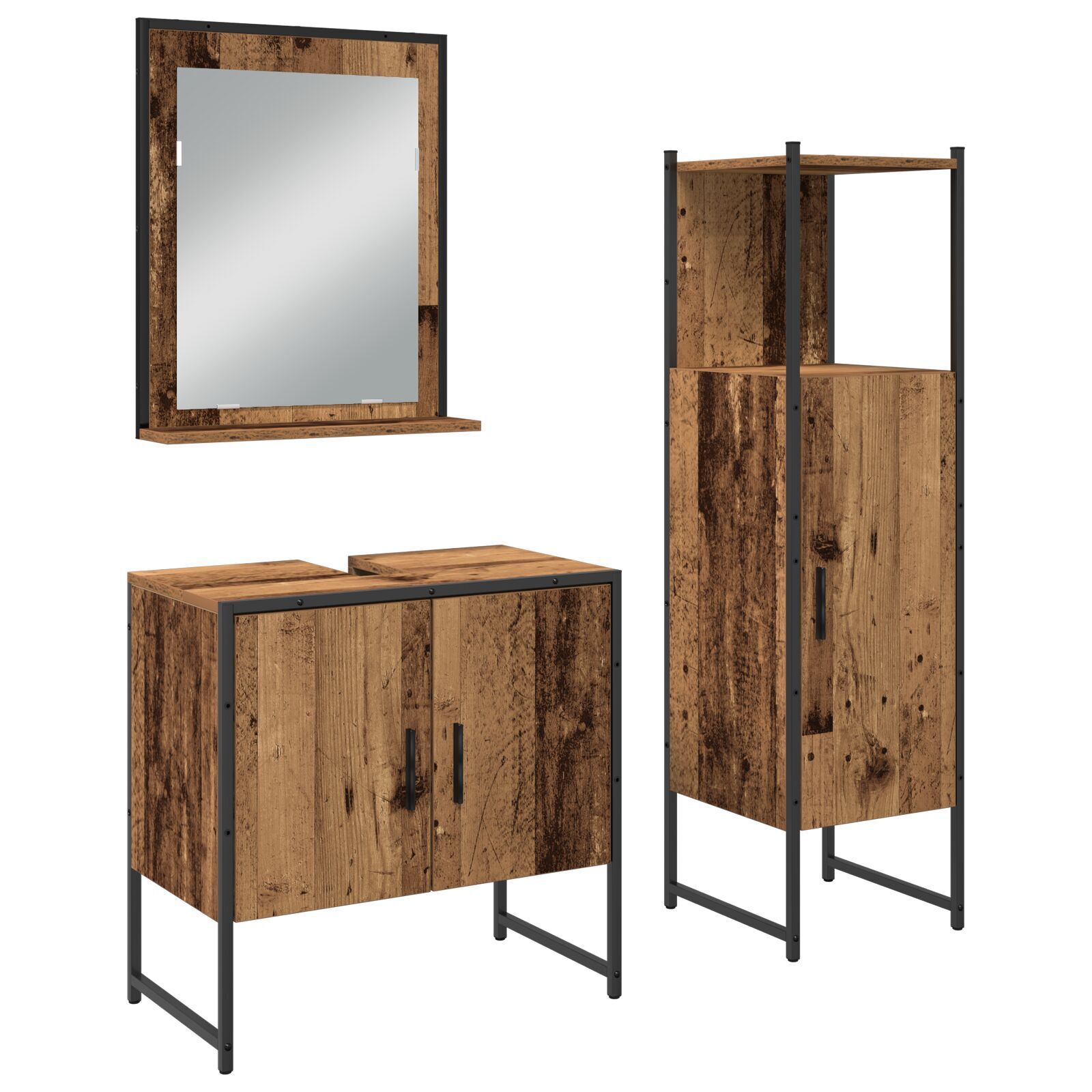 Baderomsinnredningssett med dør 3 pcs Brun 33 x 33 x 102.5 cm
