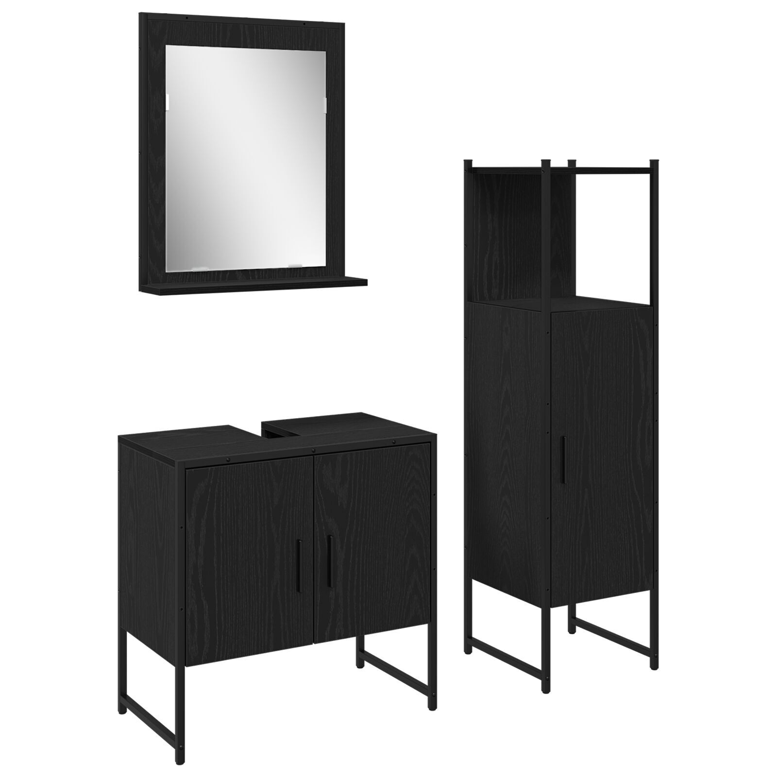 Baderomsinnredningssett med dør 3 pcs Svart 33 x 33 x 102.5 cm