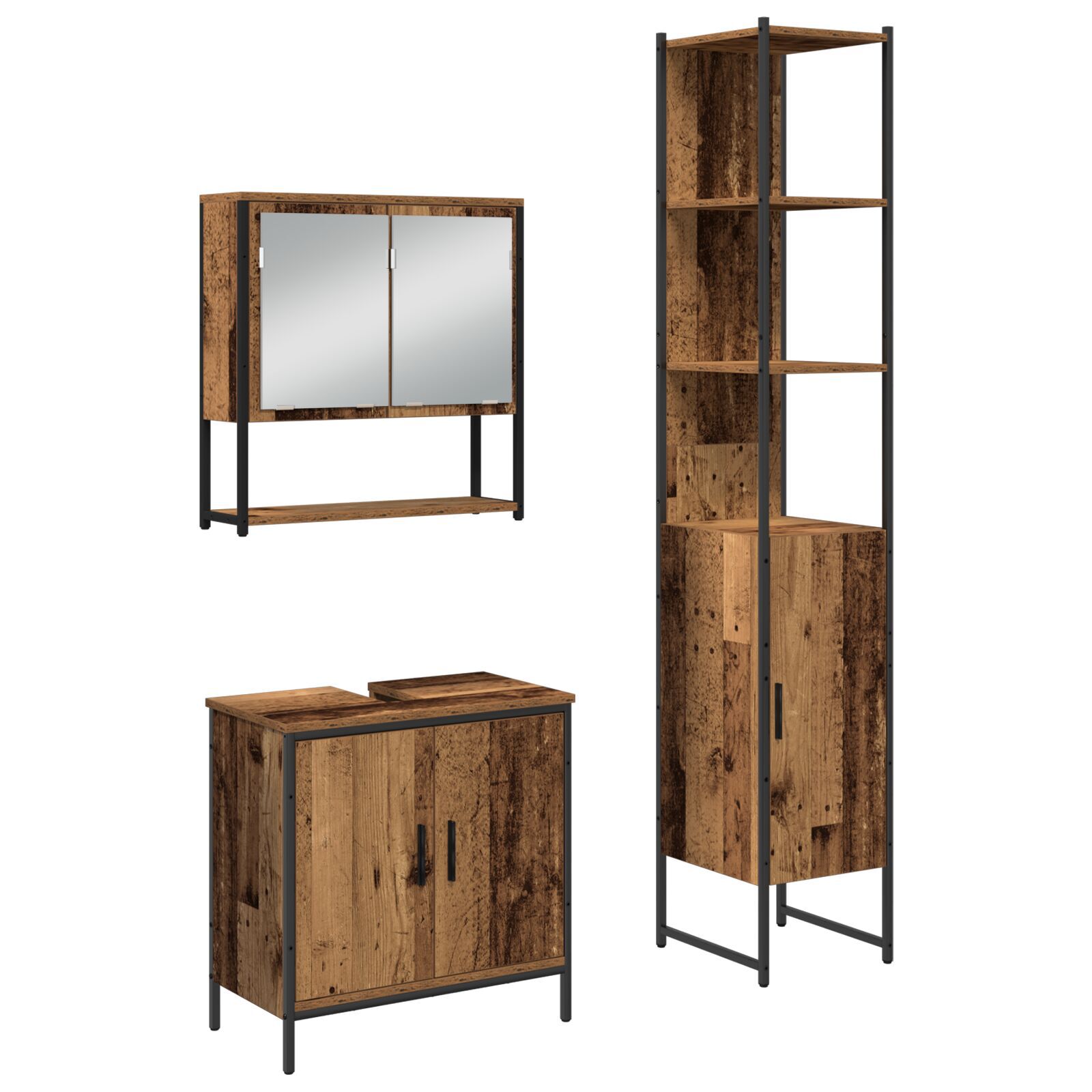 Baderomsinnredningssett med hylle 3 pcs Brun 33 x 33 x 185.5 cm