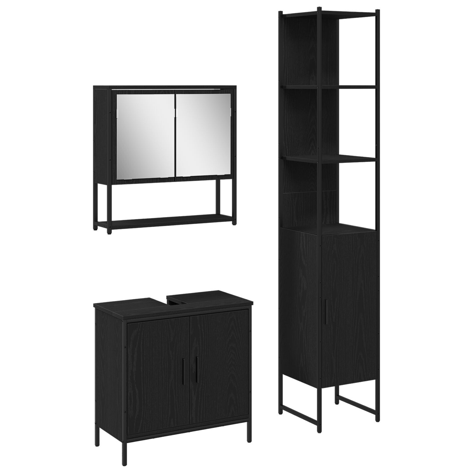 Baderomsinnredningssett med dør 3 pcs Svart 33 x 33 x 185.5 cm