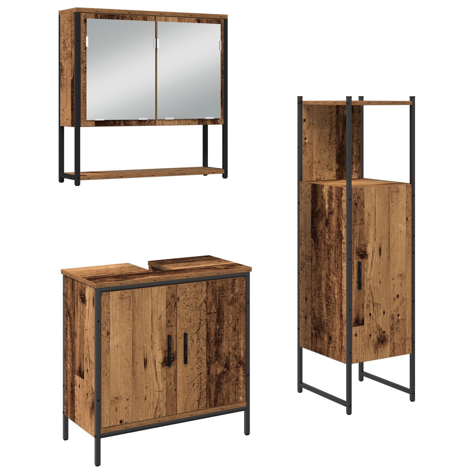 Baderomsinnredningssett med dør 3 pcs Brun 33 x 33 x 102.5 cm
