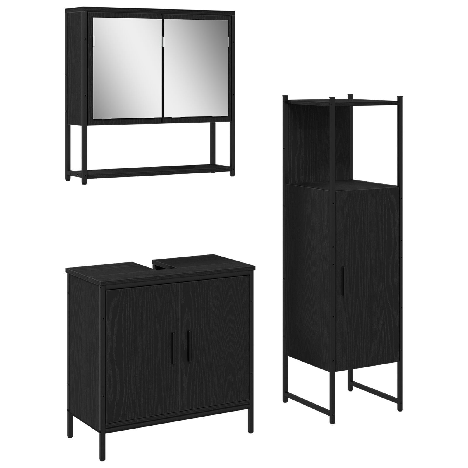 Baderomsinnredningssett med dør 3 pcs Svart 33 x 33 x 102.5 cm