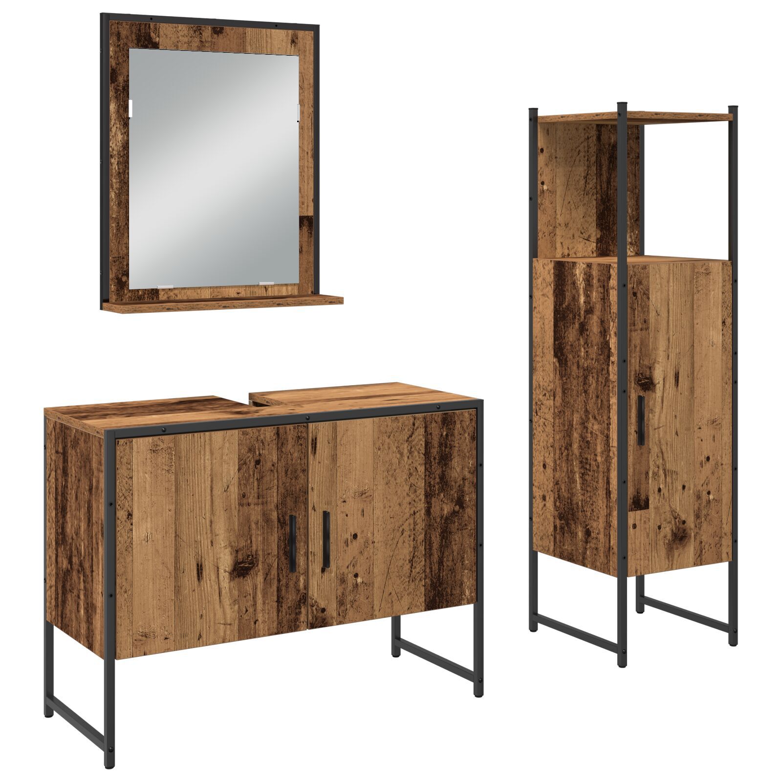 Baderomsinnredningssett med dør 3 pcs Brun 33 x 33 x 102.5 cm