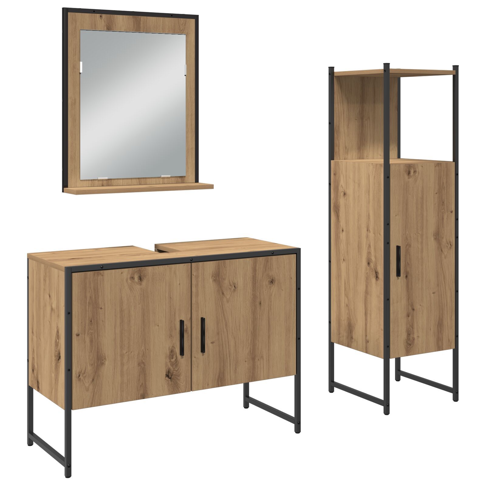 Baderomsinnredningssett med dør 3 pcs Brun 33 x 33 x 102.5 cm