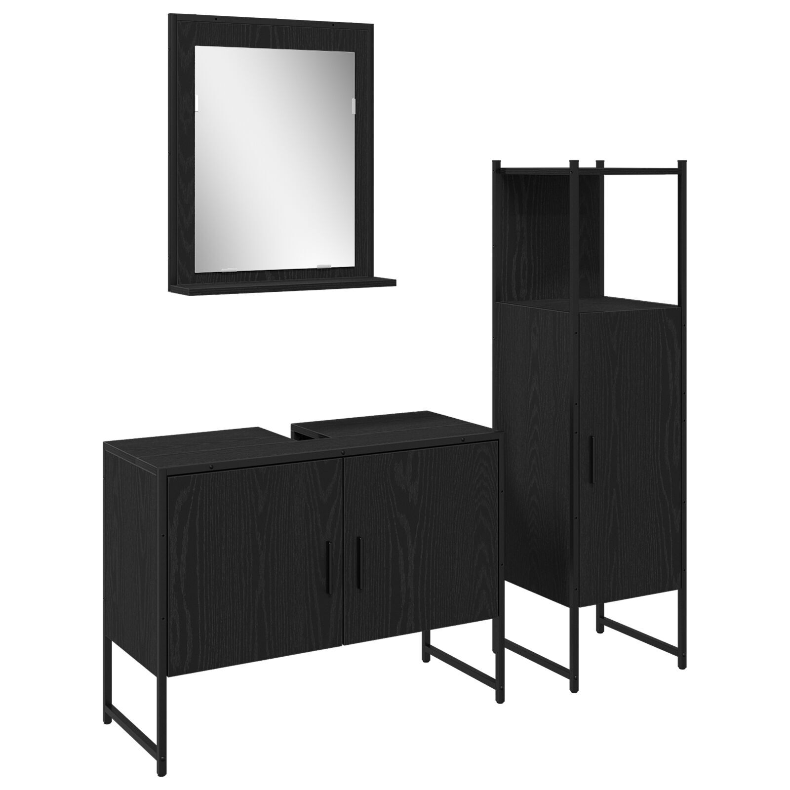 Baderomsinnredningssett med dør 3 pcs Svart 33 x 33 x 102.5 cm