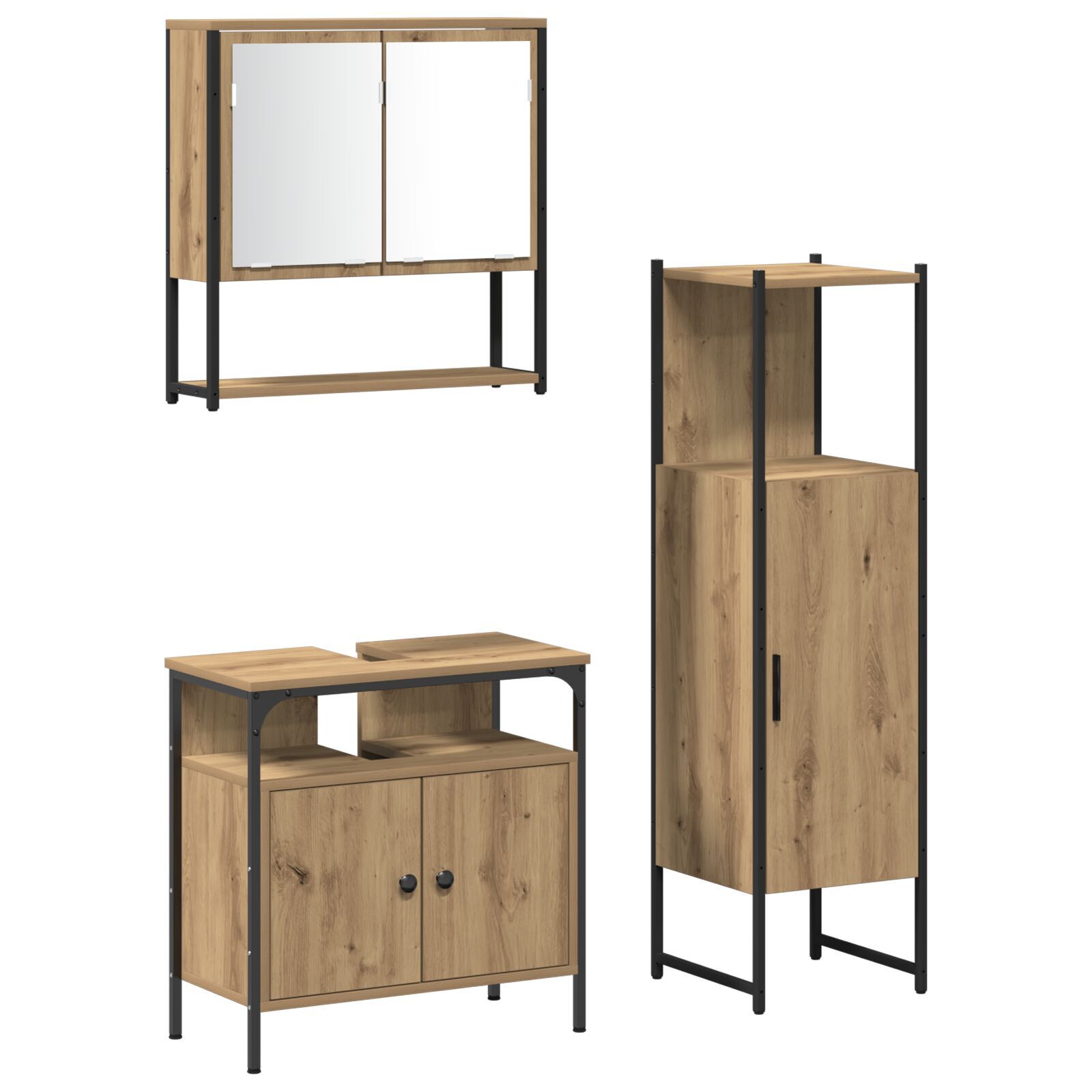 Baderomsinnredningssett med dør 3 pcs Brun 33 x 33 x 120.5 cm