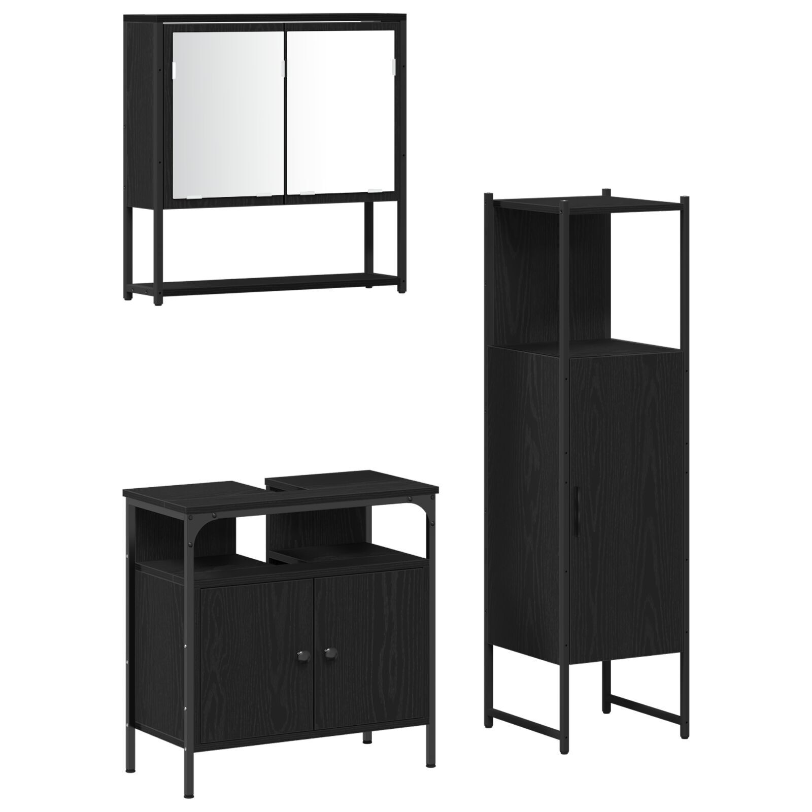 Baderomsinnredningssett med dør 3 pcs Svart 33 x 33 x 120.5 cm