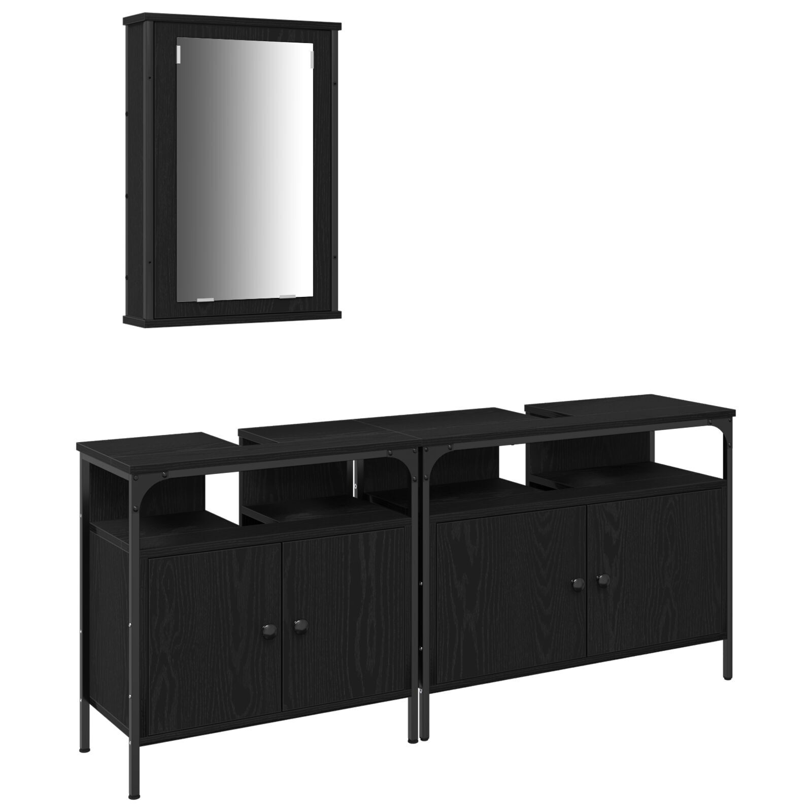 Baderomsspeilskap 3 pcs Svart 80 x 30 x 60 cm Konstruert tre