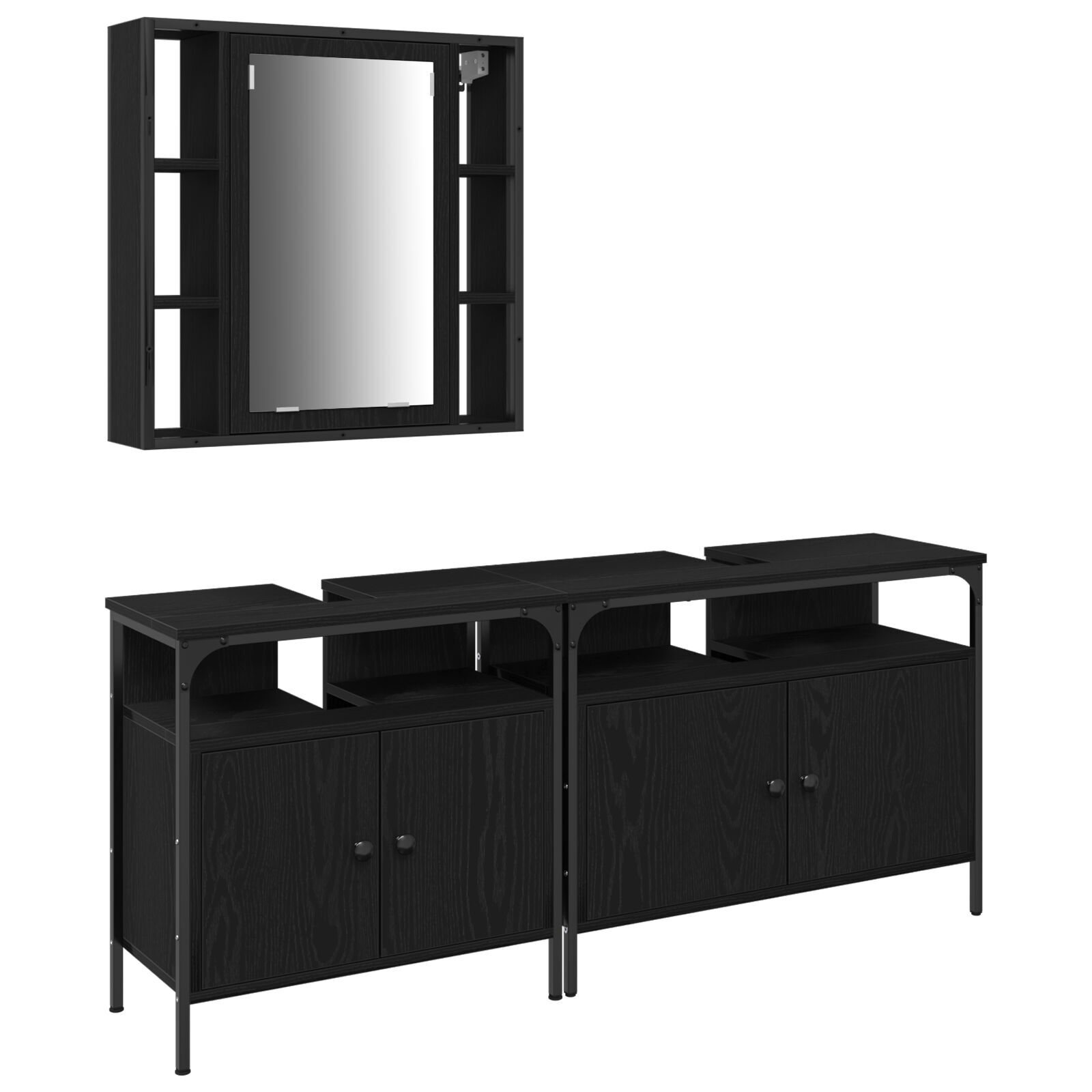 Baderomsspeilskap 3 pcs Svart 80 x 30 x 60 cm Konstruert tre