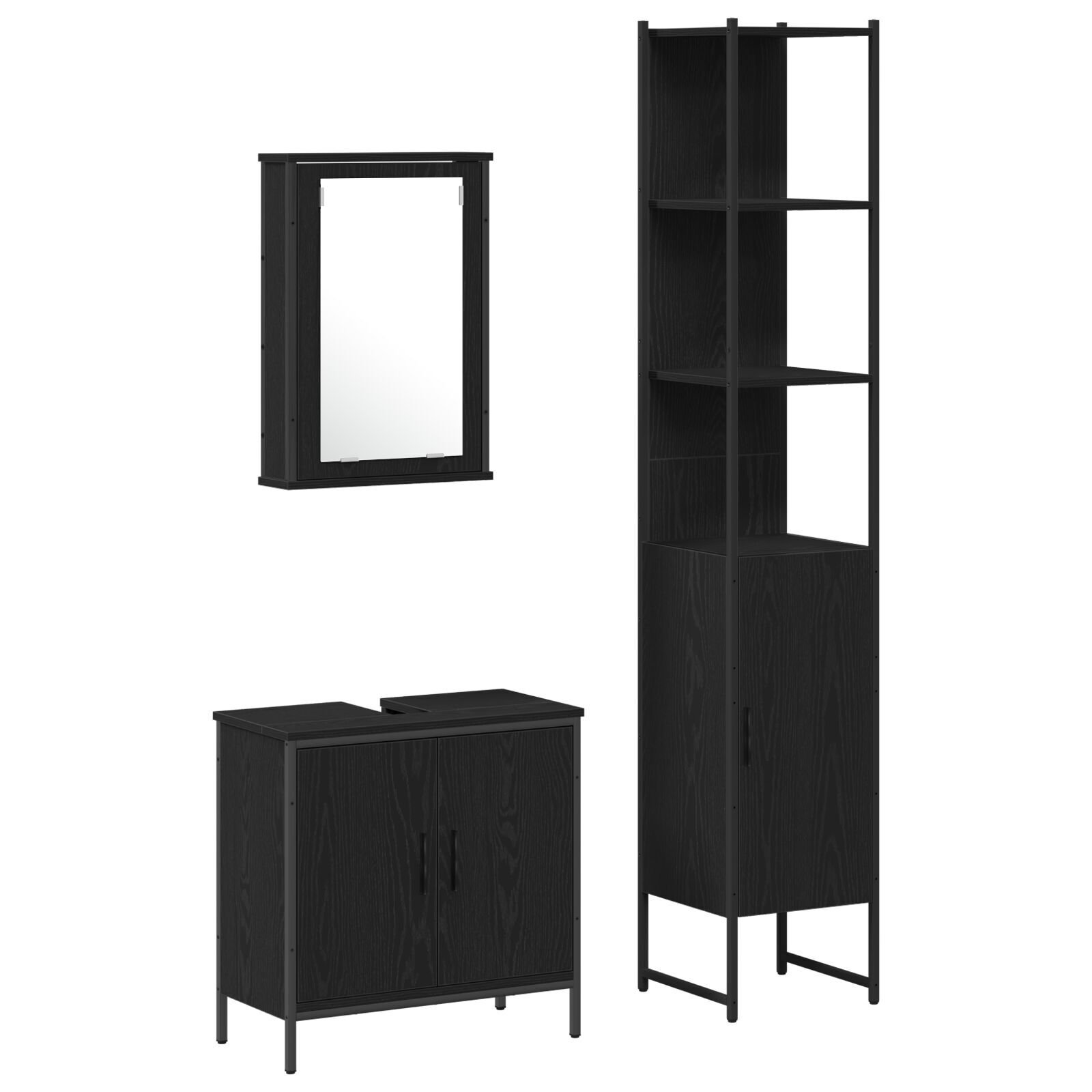 Baderomsinnredningssett med dør 3 pcs Svart 33 x 33 x 185.5 cm