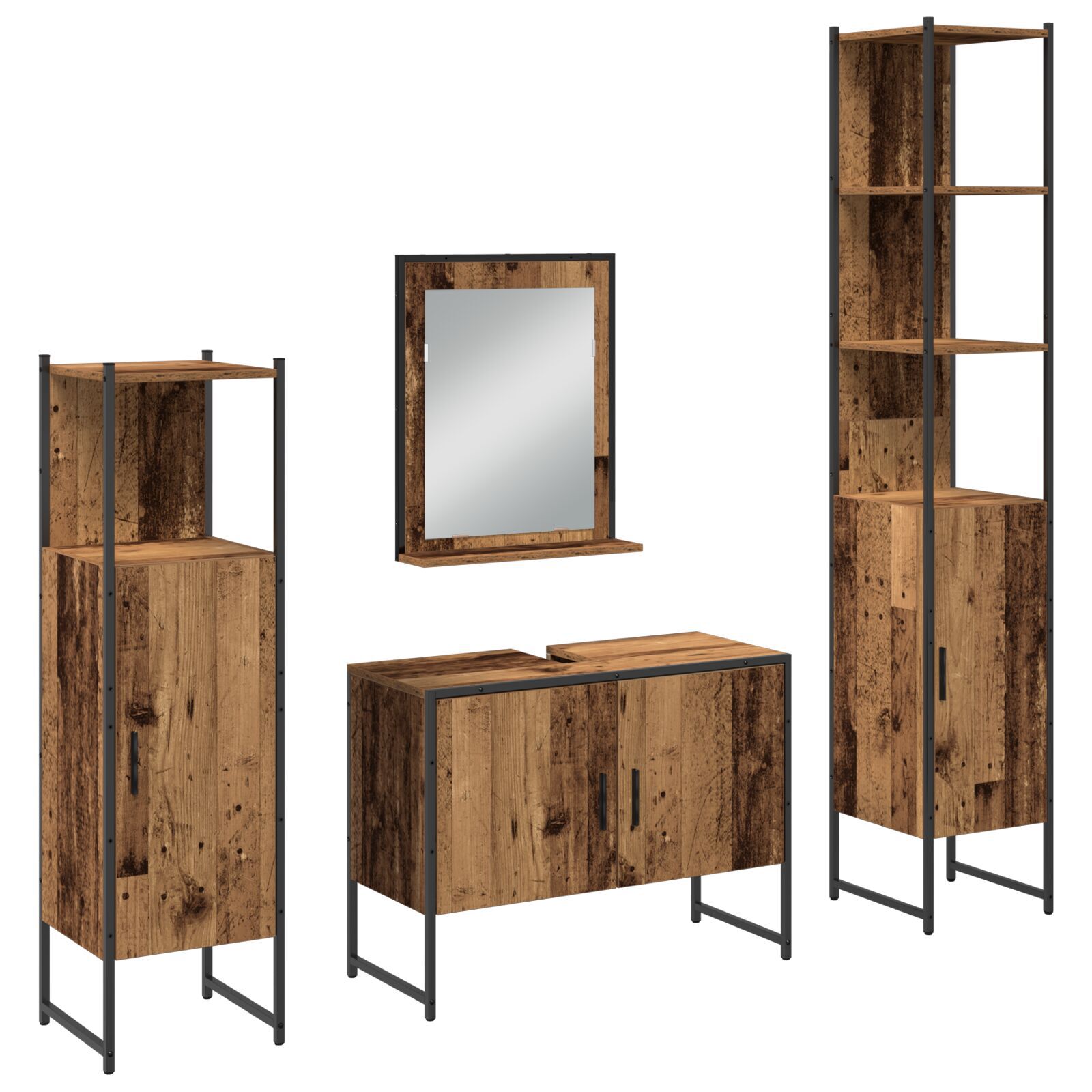 Baderomsinnredningssett med dør 4 pcs Brun 33 x 33 x 185.5 cm