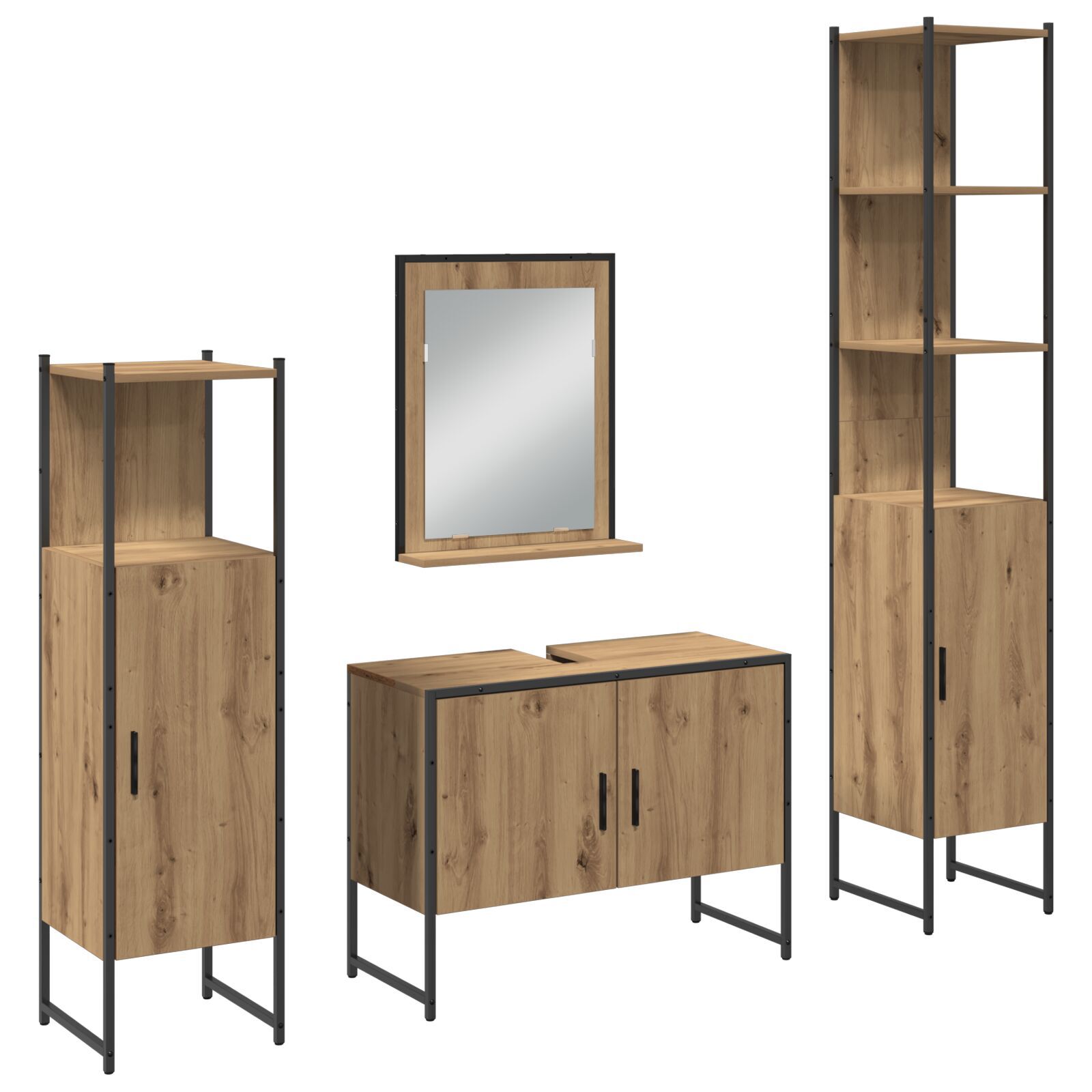 Baderomsinnredningssett med dør 4 pcs Brun 33 x 33 x 185.5 cm