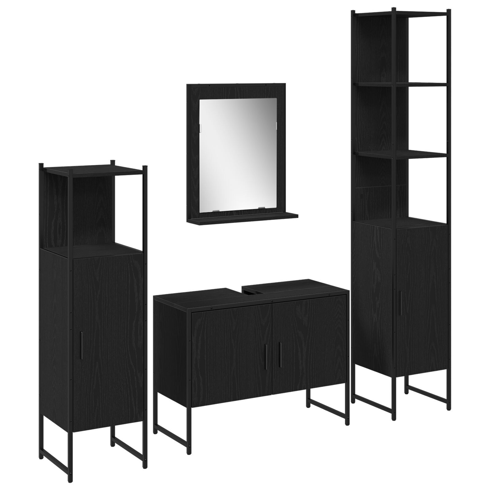 Baderomsinnredningssett med dør 4 pcs Svart 33 x 33 x 185.5 cm