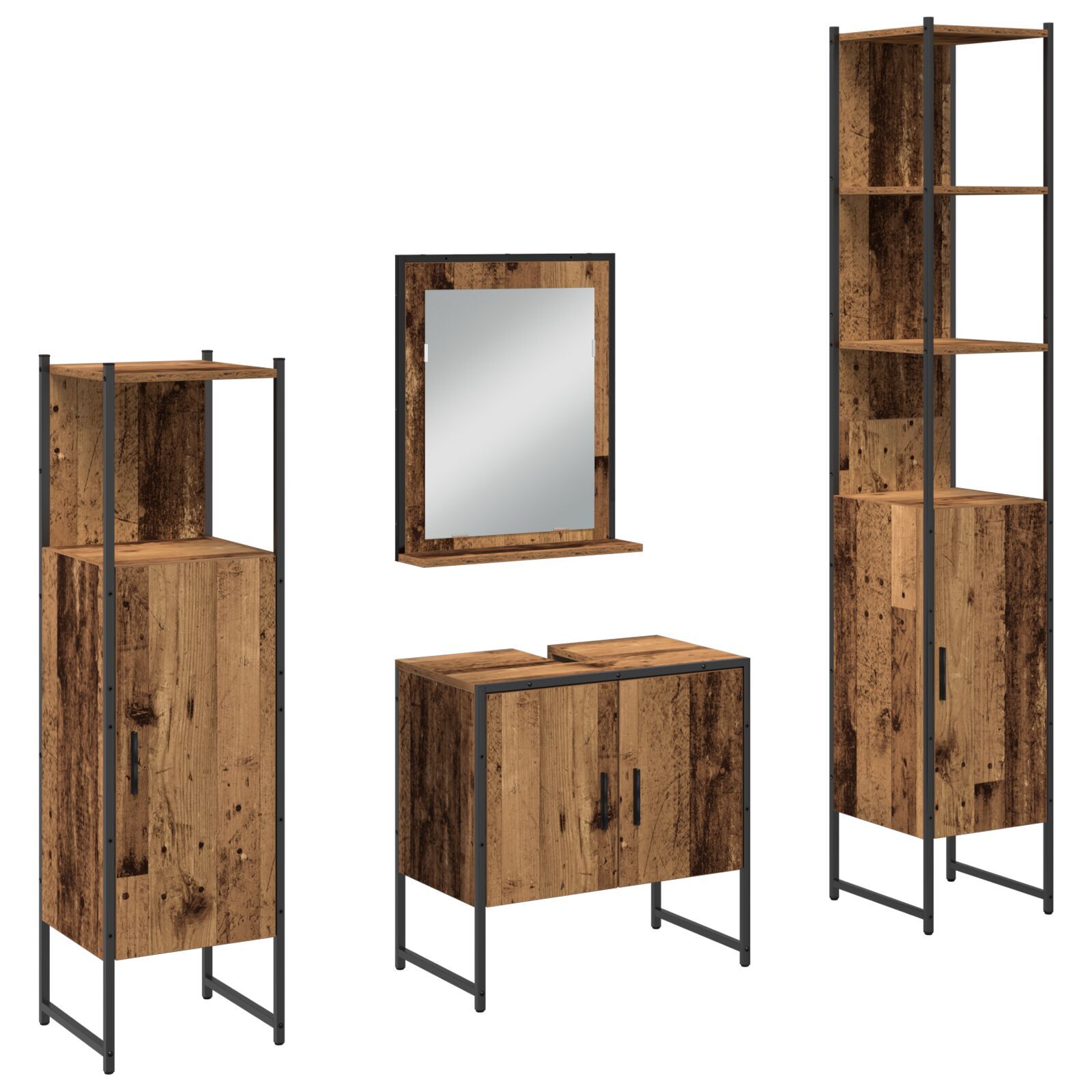 Baderomsinnredningssett med dør 4 pcs Brun 33 x 33 x 185.5 cm