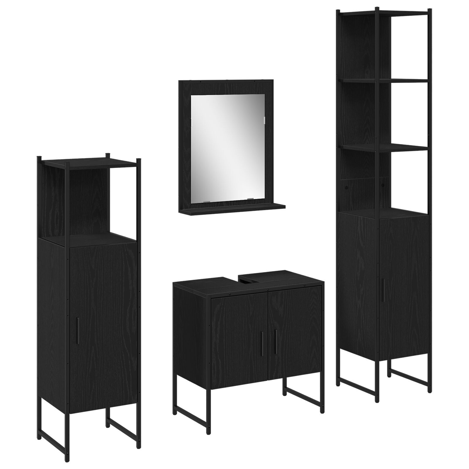 Baderomsinnredningssett med dør 4 pcs Svart 33 x 33 x 185.5 cm